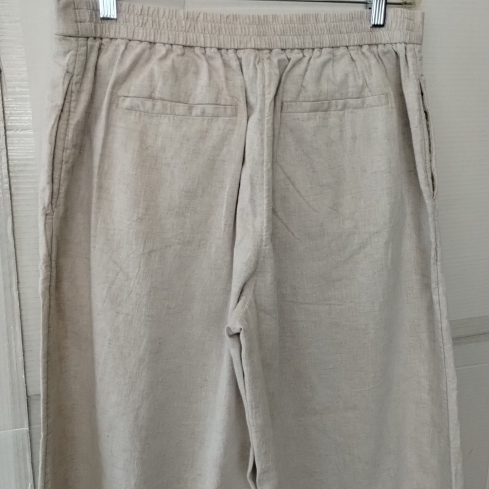 Banana Republic Linen Blend Cream Wide Leg Pants SZ Large Classic Dressy Office - Picture 7 of 13
